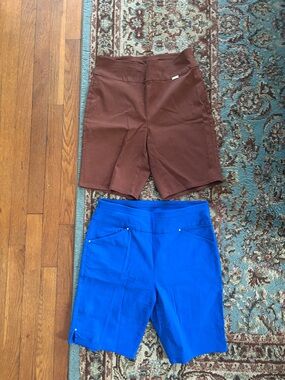 INC International Concepts Mid Rise Pull-On Bermuda Shorts - Brown & Blue